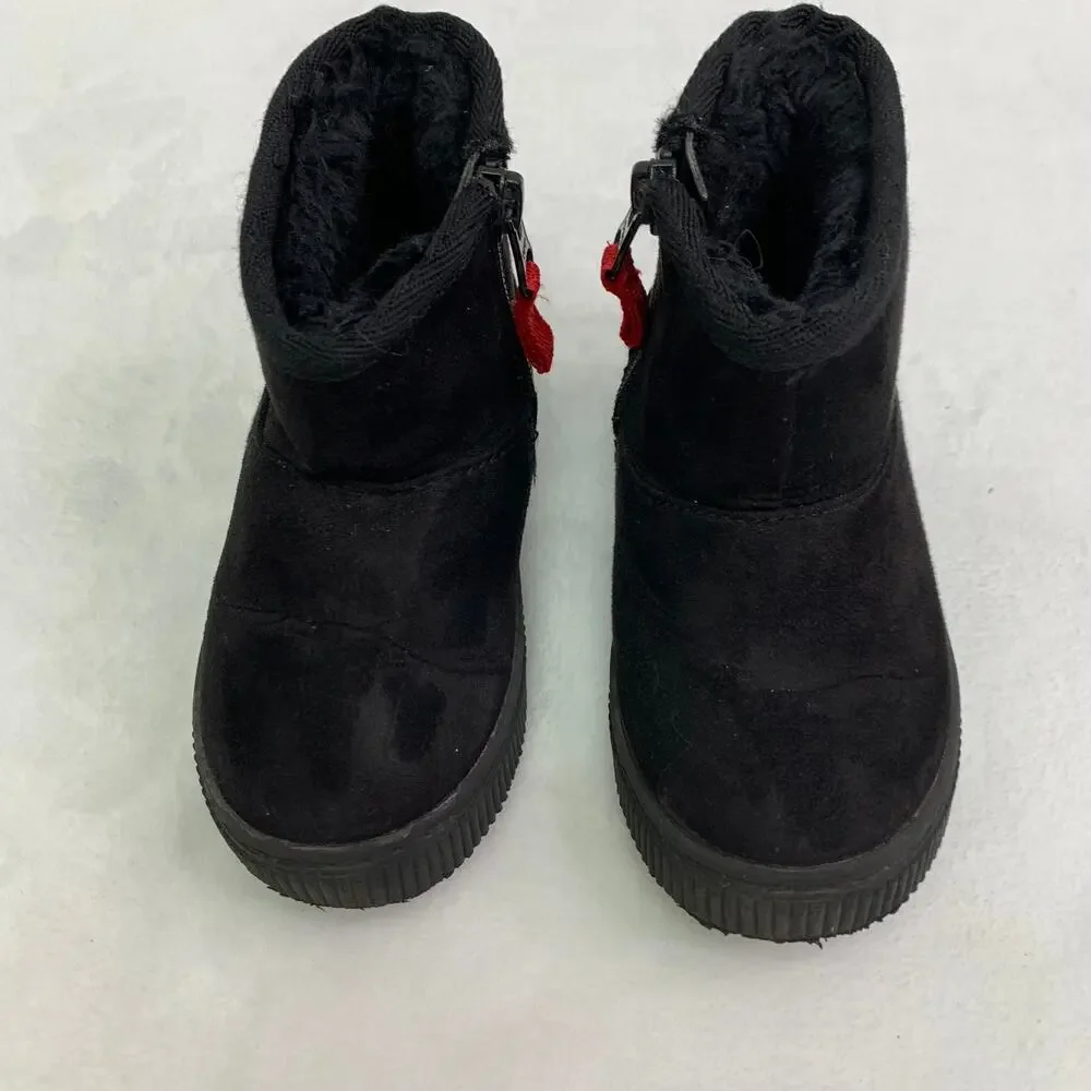 Cat & Jack Little Girls Sz 6 Black Faux Fur Fleece Lined Black Zip Up Boots Mid